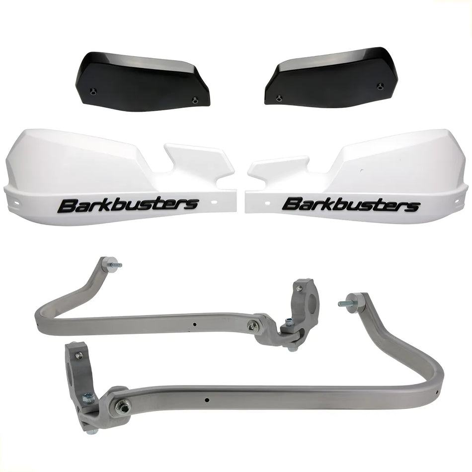 CUBRE PUÑOS ALUMINIO VPS KTM 390 ADVENTURE - ROYAL ENFIELD HIMALAYAN 16-21 - BAJAJ DOMINAR 400 - YAMAHA XT 660R - BLANCO/NEGRO [INCLUYE PLASTICOS VPS] - BARKBUSTERS