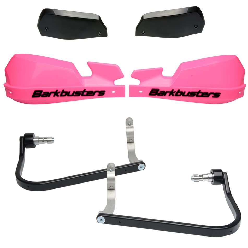 CUBRE PUÑOS ALUMINIO KTM DUKE 200/390 13-16 - HONDA CB 500F 13-18 - CB 500X 16-18 - CB 650F/R - BMW F 700/800 GS - F 800 GS ADVENTURE 16-26 - ROSA/NEGRO [INCLUYE PLASTICOS VPS] - BARKBUSTERS