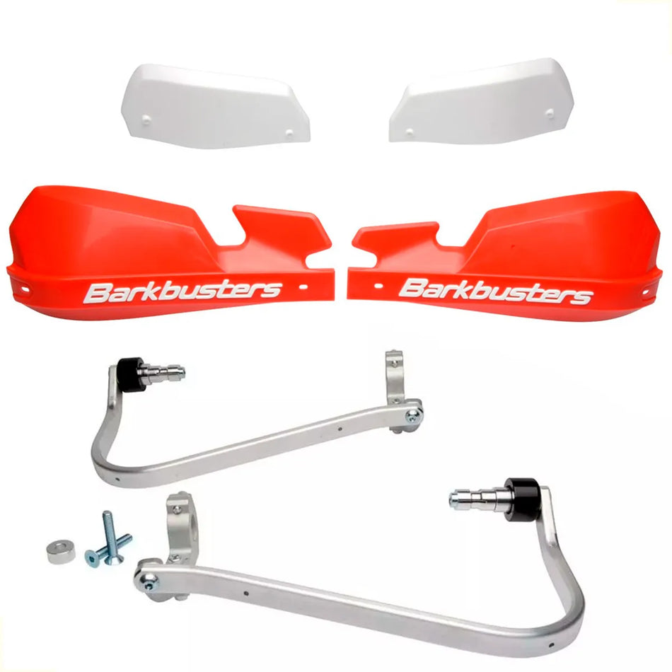 CUBRE PUÑOS ALUMINIO BMW G 310 GS - SUZUKI DL V-STROM 1000/650 - HONDA NC 700/750X - CB 500X 13-15 - XL 1000 V VARADERO - VFR CROSSTOURER 1200 X - KAWASAKI KLZ VERSYS 1000 12-14 - ROJO/BLANCO [INCLUYE PLASTICOS VPS] - BARKBUSTERS