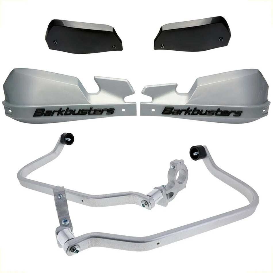 CUBRE PUÑOS ALUMINIO TRIUMPH SCRAMBLER 1200 XC - PLATEADO/NEGRO [INCLUYE PLASTICOS VPS] - BARKBUSTERS