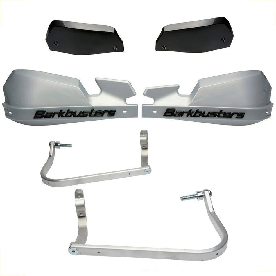 CUBRE PUÑOS ALUMINIO BMW R 1200 GS LC 13-18 - R 1200 GS LC ADVENTURE 14-19 - S 1000 XR - R 1200 R 15-18 - R 1250 R 19-24 - PLATEADO/NEGRO [INCLUYE PLASTICOS VPS] - BARKBUSTERS