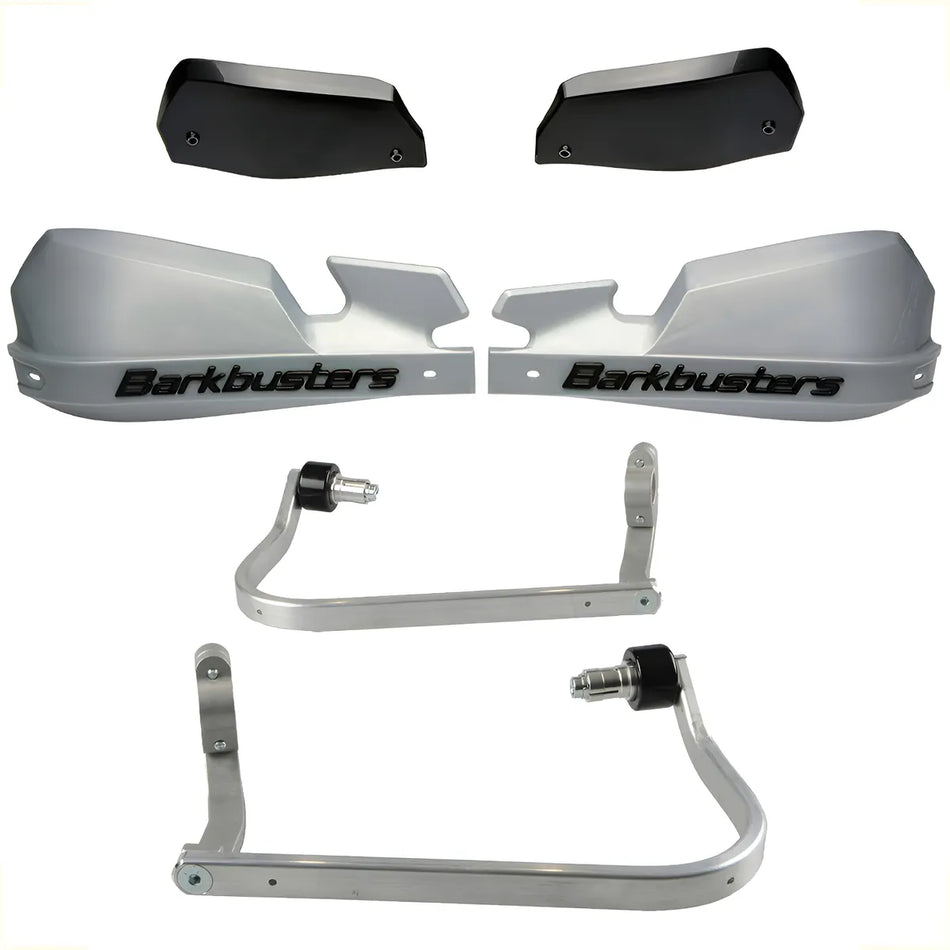 CUBRE PUÑOS ALUMINIO CF MOTO 450/650/800 MT - KAWASAKI VERSYS-X 300 - PLATEADO/NEGRO [INCLUYE PLASTICOS VPS] - BARKBUSTERS