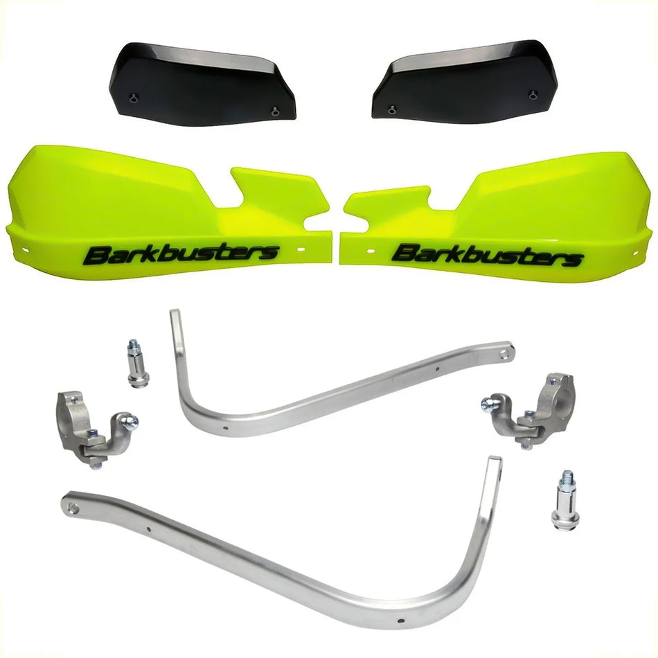 CUBRE PUÑOS ALUMINIO KTM EXC 125/250/300 - EXC-F 350/450/500 - HUSQVARNA FE 250/350/450/501 - TE 125/250/300/350 - K VERSYS 1000 15-18 - AMARILLO FLUO/NEGRO [INCLUYE PLASTICOS VPS] - BARKBUSTERS