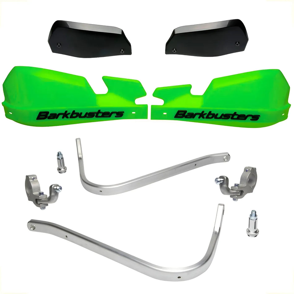 CUBRE PUÑOS ALUMINIO KTM EXC 125/250/300 - EXC-F 350/450/500 - HUSQVARNA FE 250/350/450/501 - TE 125/250/300/350 - K VERSYS 1000 15-18 - VERDE/NEGRO [INCLUYE PLASTICOS VPS] - BARKBUSTERS