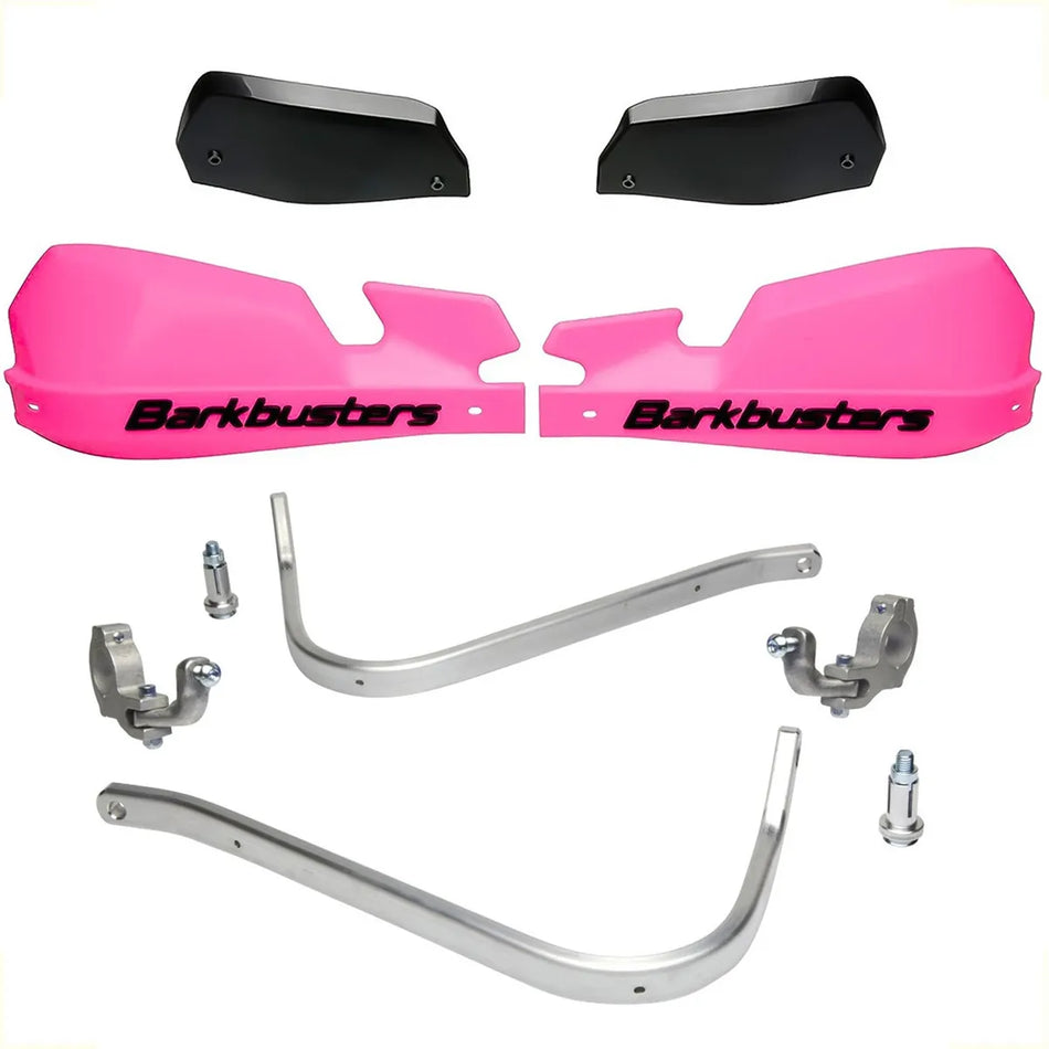 CUBRE PUÑOS ALUMINIO KTM EXC 125/250/300 - EXC-F 350/450/500 - HUSQVARNA FE 250/350/450/501 - TE 125/250/300/350 - K VERSYS 1000 15-18 - ROSA/NEGRO [INCLUYE PLASTICOS VPS] - BARKBUSTERS