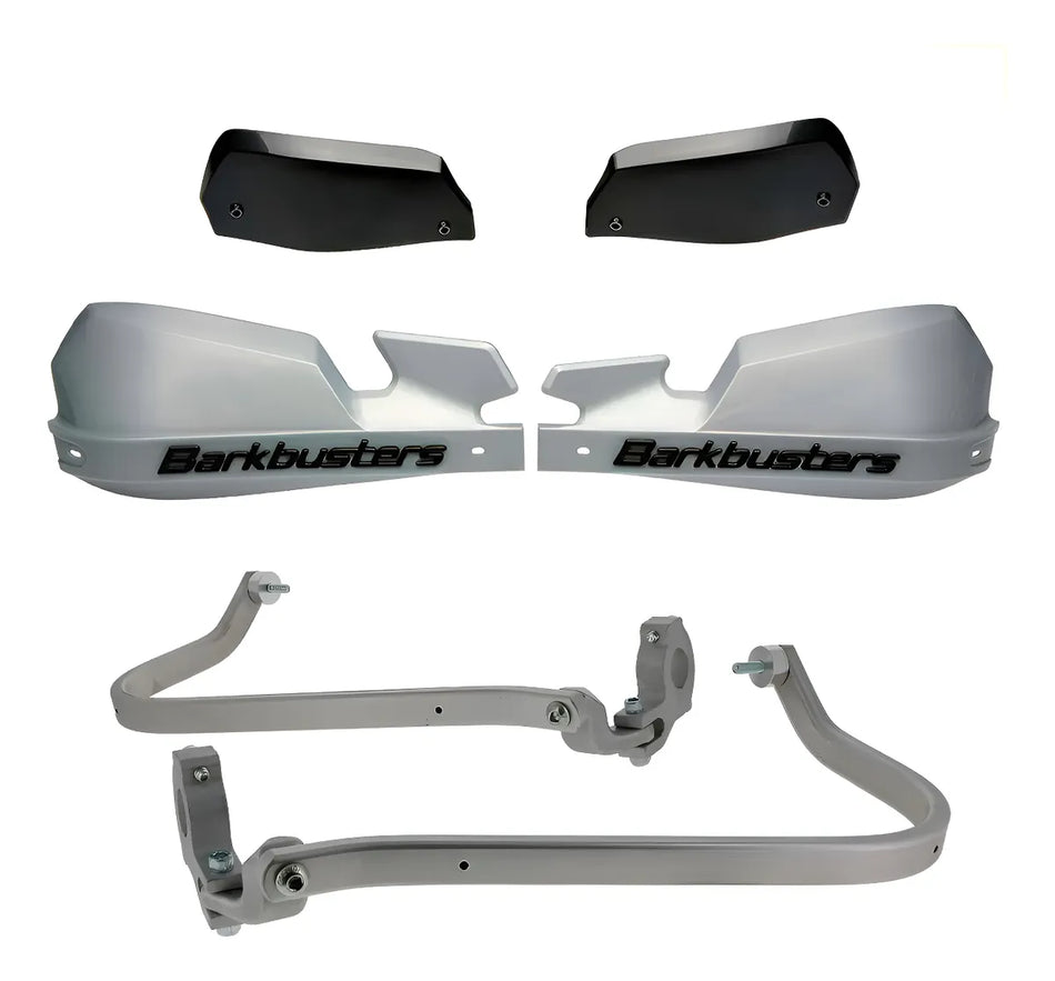 CUBRE PUÑOS ALUMINIO KTM 390 ADVENTURE - ROYAL ENFIELD HIMALAYAN 16-21 - BAJAJ DOMINAR 400 - YAMAHA XT 660R - PLATEADO/NEGRO [INCLUYE PLASTICOS VPS] - BARKBUSTERS