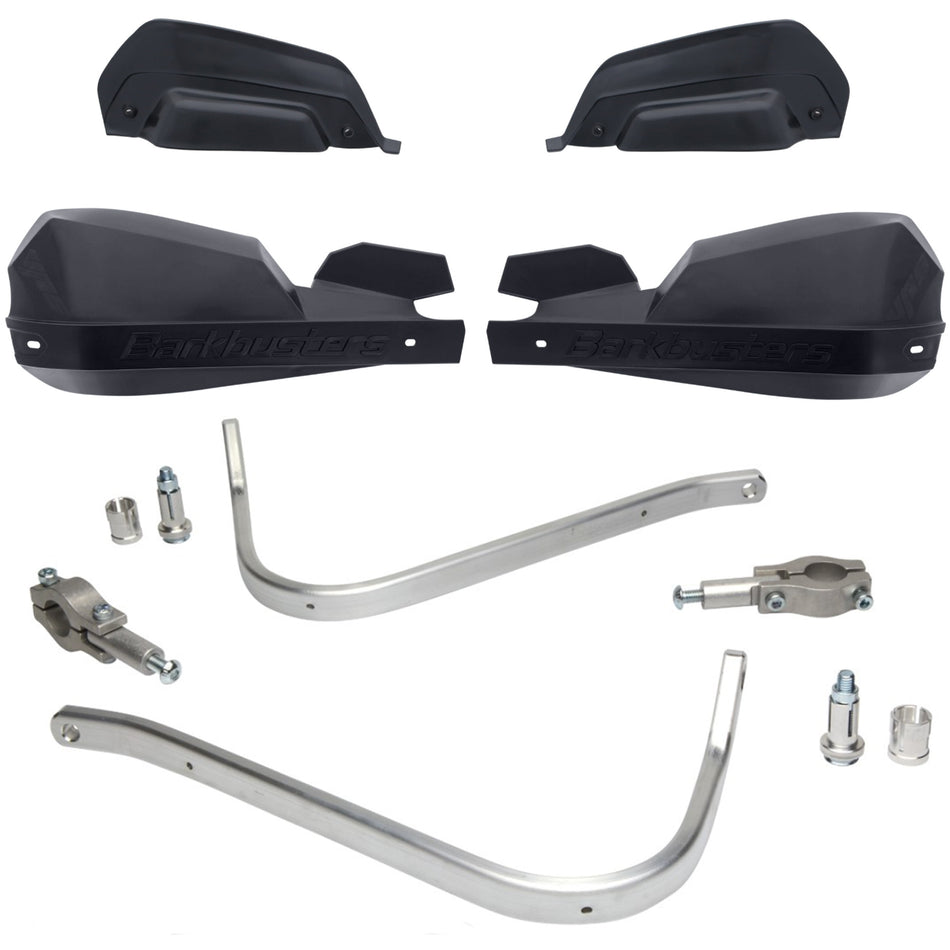 CUBRE PUÑOS ALUMINIO KAWASAKI KLR 650 - KLX 450R - KX 125/150 - HONDA XR - AFRICA TWIN 750 - CRF 250X/250L/250F/450X - XRE 300 - SUZUKI DRZ 400 - DR 650SE/350 - Y XTZ 125/150/250 - TTR 125/230 - NEGRO/NEGRO (INCLUYE PLASTICOS VPS) - BARKBUSTERS