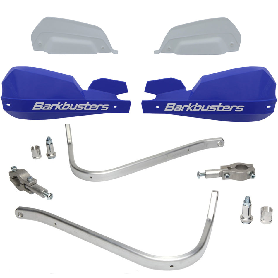 CUBRE PUÑOS ALUMINIO KAWASAKI KLR 650 - KLX 450R - KX 125/150 - HONDA XR - AFRICA TWIN 750 - CRF 250X/250L/250F/450X - XRE 300 - SUZUKI DRZ 400 - DR 650SE/350 - Y XTZ 125/150/250 - TTR 125/230 - AZUL/BLANCO (INCLUYE PLASTICOS VPS) - BARKBUSTERS