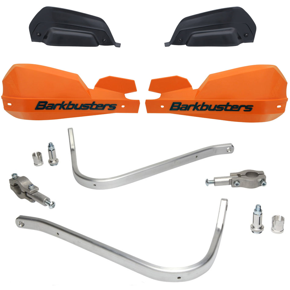 CUBRE PUÑOS ALUMINIO KAWASAKI KLR 650 - KLX 450R - KX 125/150 - HONDA XR - AFRICA TWIN 750 - CRF 250X/250L/250F/450X - XRE 300 - SUZUKI DRZ 400 - DR 650SE/350 - Y XTZ 125/150/250 - TTR 125/230 - NARANJA/NEGRO (INCLUYE PLASTICOS VPS) - BARKBUSTERS