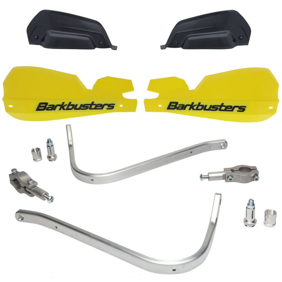 CUBRE PUÑOS ALUMINIO KAWASAKI KLR 650 - KLX 450R - KX 125/150 - HONDA XR - AFRICA TWIN 750 - CRF 250X/250L/250F/450X - XRE 300 - SUZUKI DRZ 400 - DR 650SE/350 - Y XTZ 125/150/250 - TTR 125/230 - AMARILLO/NEGRO (INCLUYE PLASTICOS VPS) - BARKBUSTERS