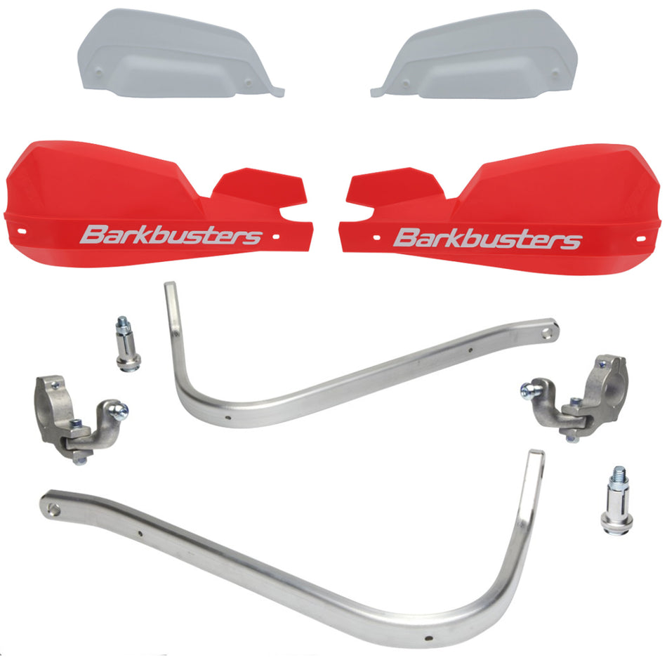 CUBRE PUÑOS ALUMINIO KAWASAKI VERSYS 1000 15-18 - HUSQVARNA TE 125/250/300 - FE 250/350/450/501 - FC 250/350/450 - KTM EXC 125/250/300 - EXC-F 250/350/450/500 - ROJO/BLANCO (INCLUYE PLASTICOS VPS) - BARKBUSTERS