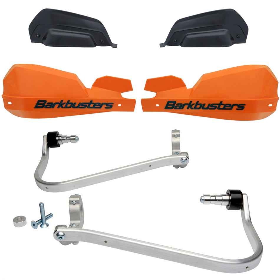 CUBRE PUÑOS ALUMINIO BMW G 310 GS - SUZUKI DL V-STROM 1000/650 - HONDA NC 700/750X - CB 500X 13-15 - XL 1000 V VARADERO - VFR CROSSTOURER 1200 X - KAWASAKI KLZ VERSYS 1000 12-14 - NARANJA/NEGRO (INCLUYE PLASTICOS VPS) - BARKBUSTERS