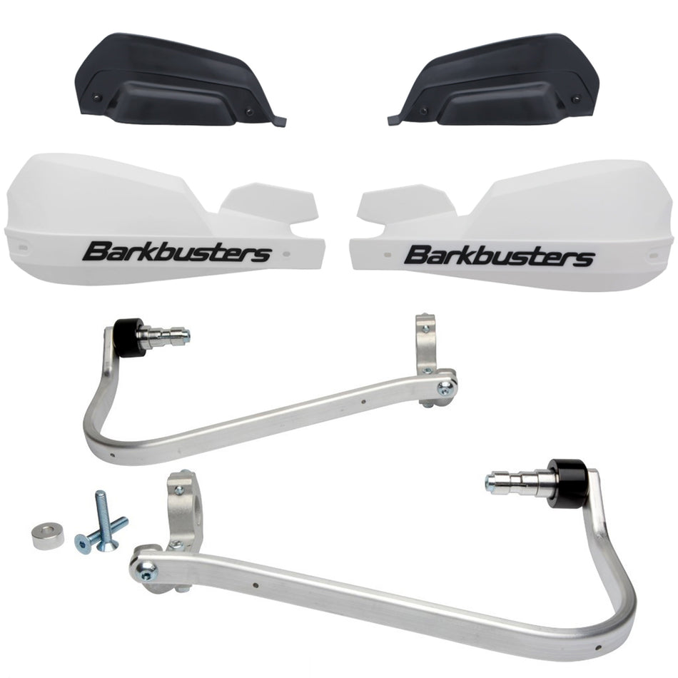 CUBRE PUÑOS ALUMINIO BMW G 310 GS - SUZUKI DL V-STROM 1000/650 - HONDA NC 700/750X - CB 500X 13-15 - XL 1000 V VARADERO - VFR CROSSTOURER 1200 X - KAWASAKI KLZ VERSYS 1000 12-14 - BLANCO/NEGRO (INCLUYE PLASTICOS VPS) - BARKBUSTERS