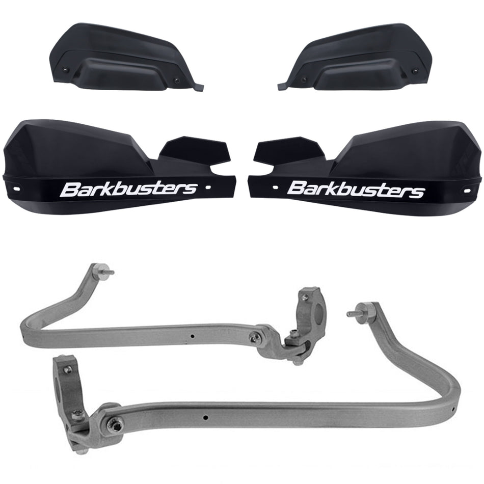CUBRE PUÑOS ALUMINIO KTM 390 ADVENTURE - ROYAL ENFIELD HIMALAYAN 16-21 - BAJAJ DOMINAR 400 - YAMAHA XT 660R - NEGRO/BLANCO (INCLUYE PLASTICOS VPS) - BARKBUSTERS