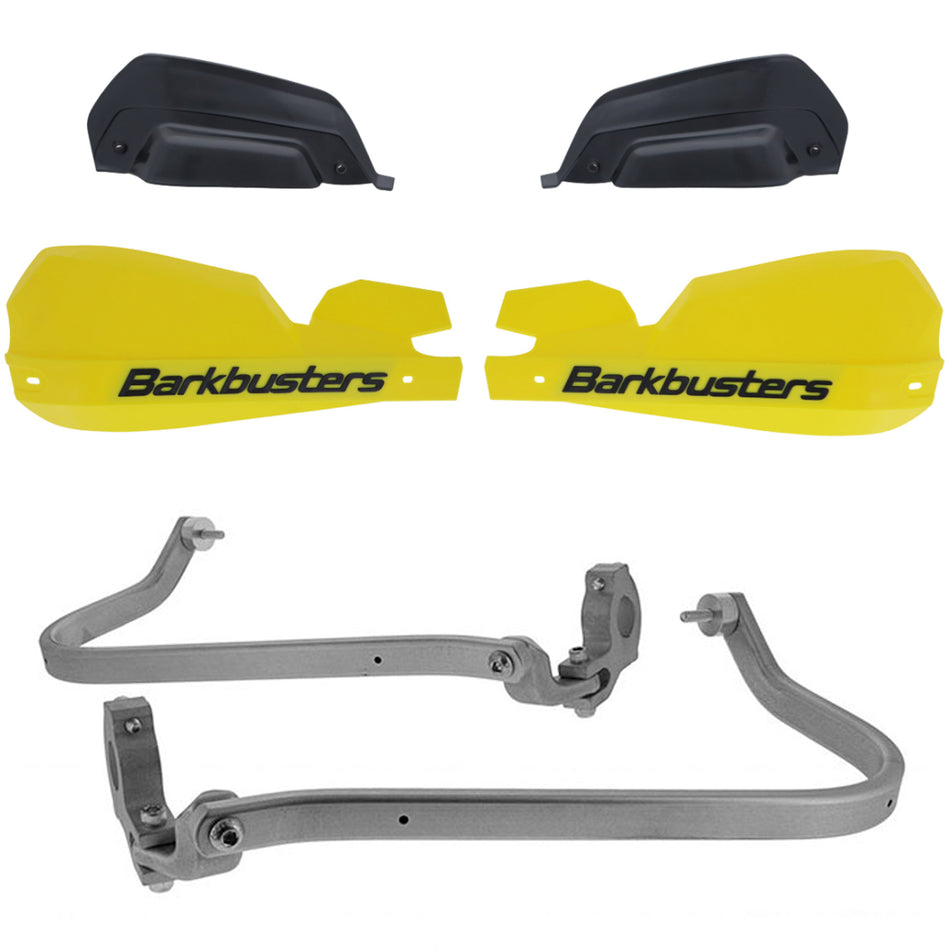 CUBRE PUÑOS ALUMINIO KTM 390 ADVENTURE - ROYAL ENFIELD HIMALAYAN 16-21 - BAJAJ DOMINAR 400 - YAMAHA XT 660R - AMARILLO/NEGRO (INCLUYE PLASTICOS VPS) - BARKBUSTERS