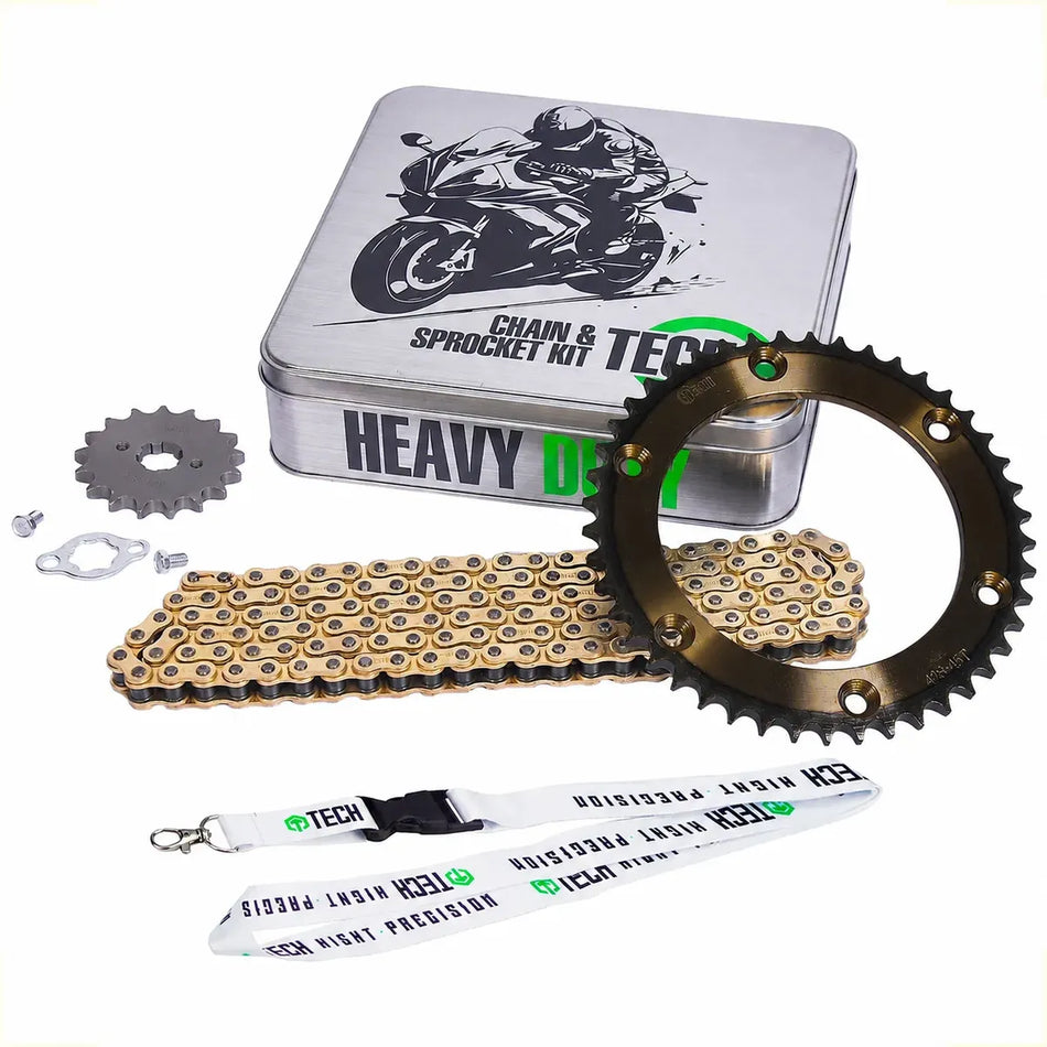KIT DE ARRASTRE BAJAJ PULSAR NS 160 - FRENO TRASERO A DISCO -  REFORZADO - GOLD - TECH