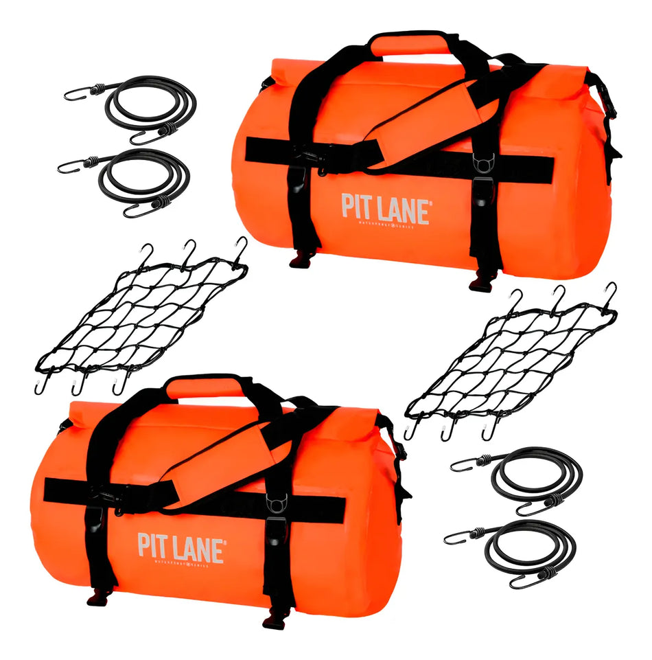 COMBO X2 MALETA BOLSA TRASERA 35 LTS - INPERMEABLE - UNIVERSAL - NARANJA - PIT LANE