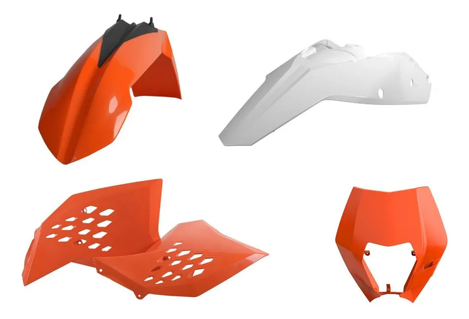 KIT DE PLASTICOS -  KTM EXC/EXC-F/XC-W/XCF-W 08-11 - NARANJA/BLANCO - POLISPORT