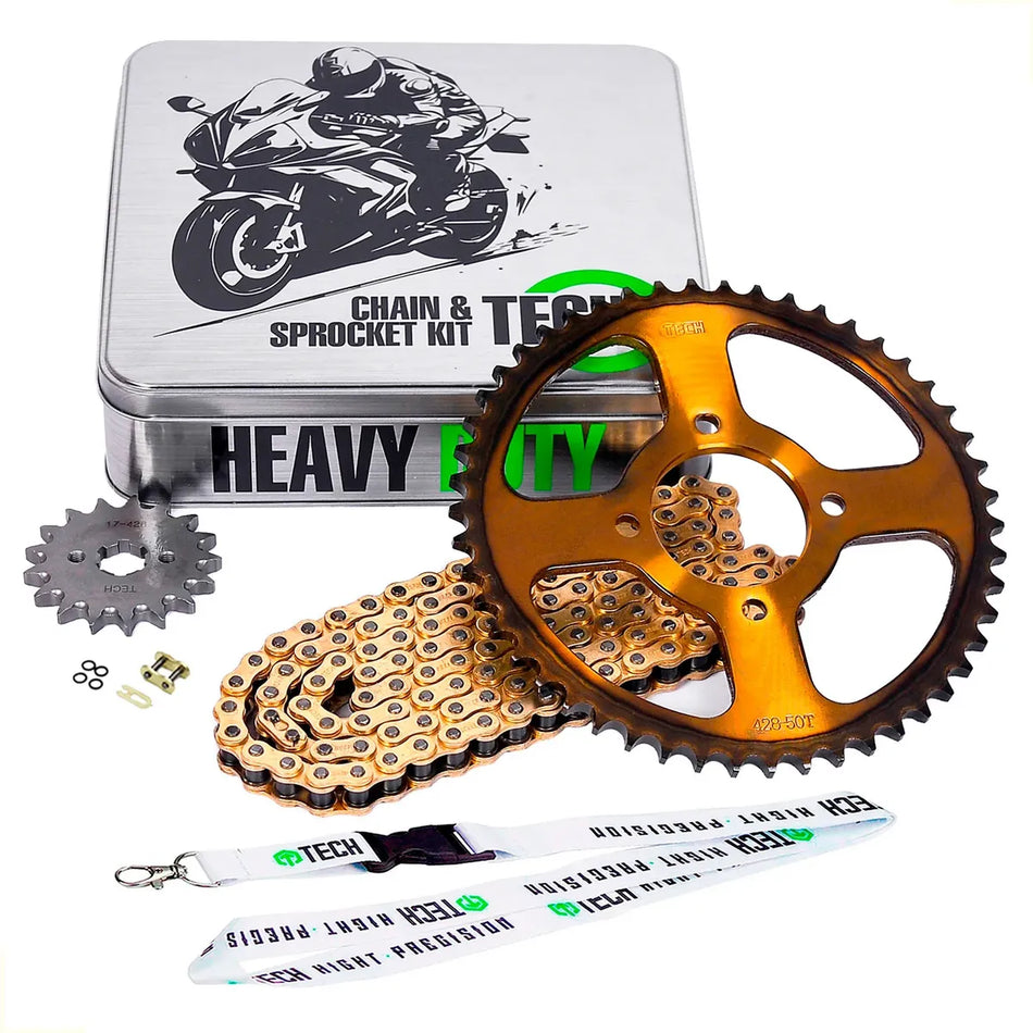 KIT DE ARRASTRE VENTO CROSSMAX 150 170 200 -  WORKMAN 250 - CYCLONE 150 200 210 - 50T/17T REFORZADO CON ORING - GOLD - TECH