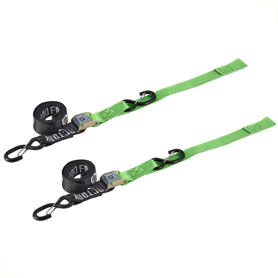 CORREAS AMARRE CINCHOS TIE DOWN 1.5"/38 MM PARA MOTOCICLETAS - PAR - NEGRO/VERDE - PRO FACTORY