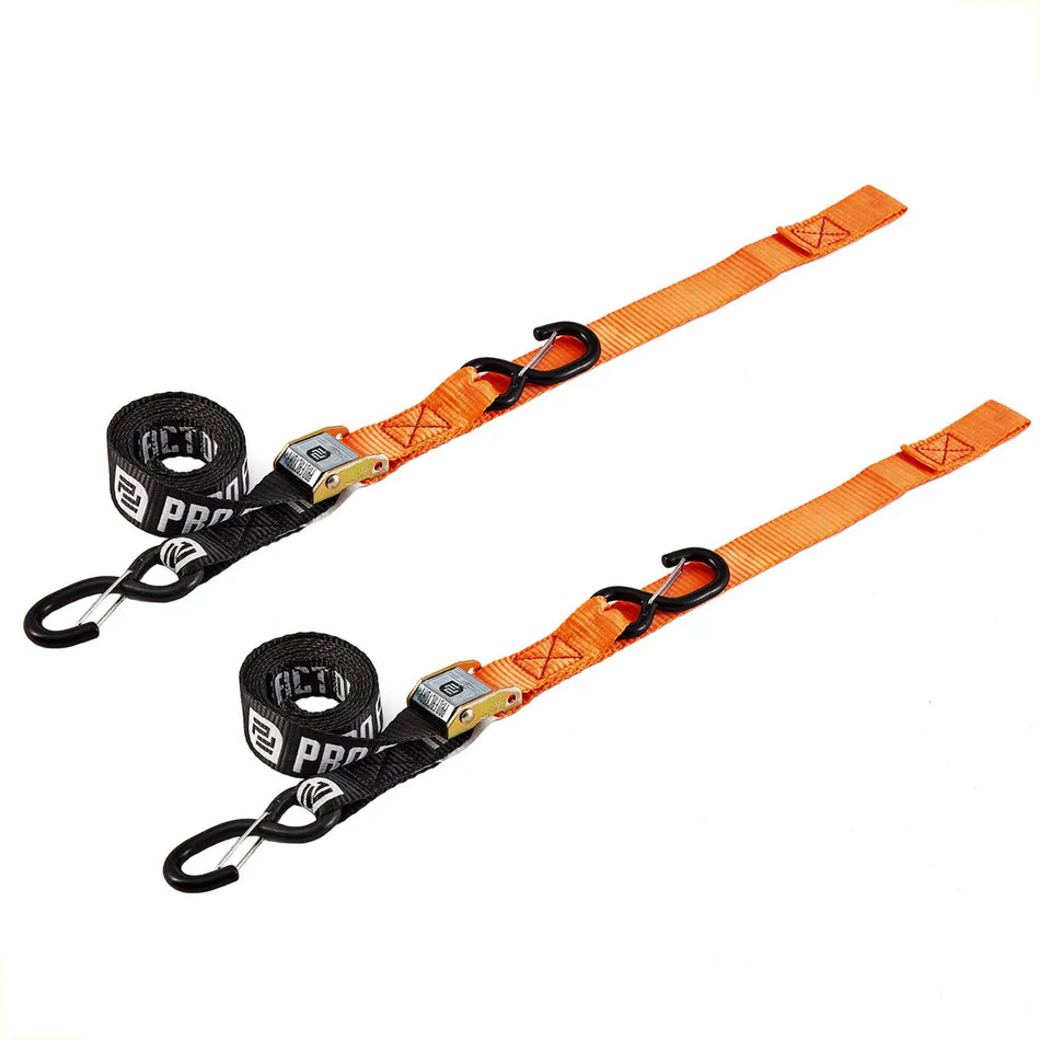 CORREAS AMARRE CINCHOS TIE DOWN 1.5"/38 MM PARA MOTOCICLETAS - PAR - NARANJA/NEGRO - PRO FACTORY