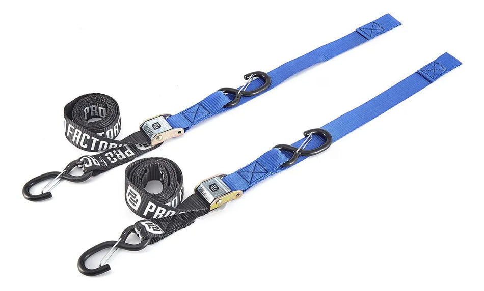 CORREAS AMARRE CINCHOS TIE DOWN 1.5"/38 MM PARA MOTOCICLETAS - PAR - NEGRO/AZUL - PRO FACTORY