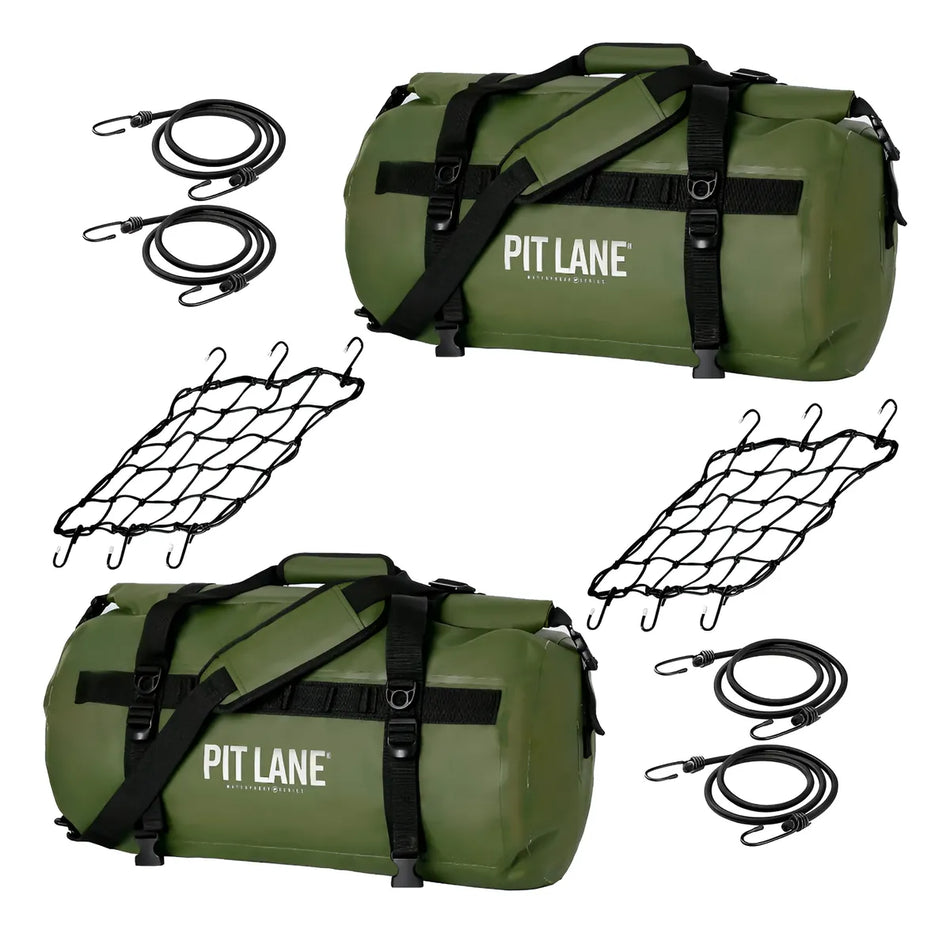 COMBO X2 MALETA BOLSA TRASERA 35 LTS - INPERMEABLE - UNIVERSAL - VERDE - PIT LANE