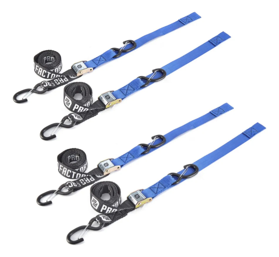 KIT X 4 CORREAS AMARRE CINCHOS TIE DOWN 1.5"/38 MM PARA MOTOCICLETAS - AZUL - PRO FACTORY
