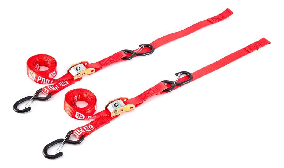CORREAS AMARRE CINCHOS TIE DOWN 1.0"/25 MM PARA MOTOCICLETAS - PAR - ROJO - PRO FACTORY