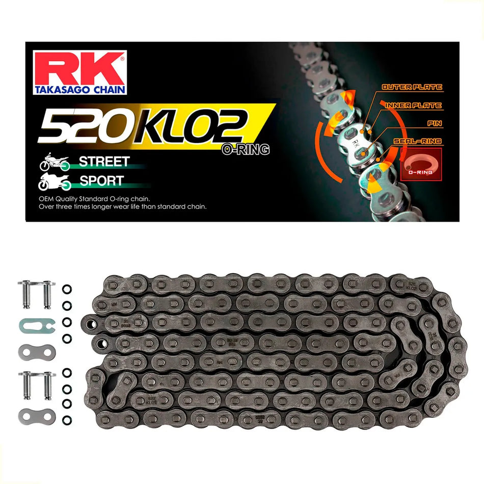 CADENA 520 KLO2 X 118L CON ORING - NEGRO - RK