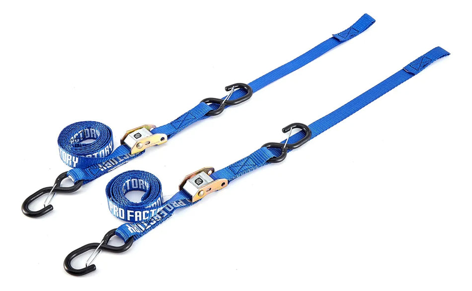 CORREAS AMARRE CINCHOS TIE DOWN 1.0"/25 MM PARA MOTOCICLETAS - PAR - AZUL - PRO FACTORY