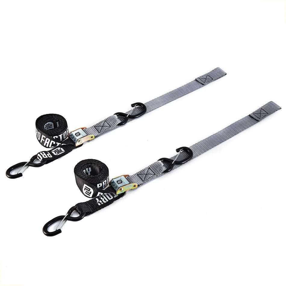 CORREAS AMARRE CINCHOS TIE DOWN 1.5"/38 MM PARA MOTOCICLETAS - PAR - NEGRO/GRIS - PRO FACTORY
