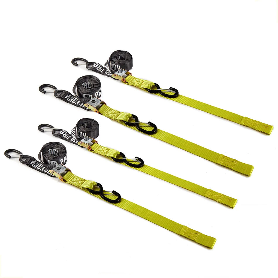 KIT X 4 CORREAS AMARRE CINCHOS TIE DOWN 1.5"/38 MM PARA MOTOCICLETAS - AMARILLO - PRO FACTORY