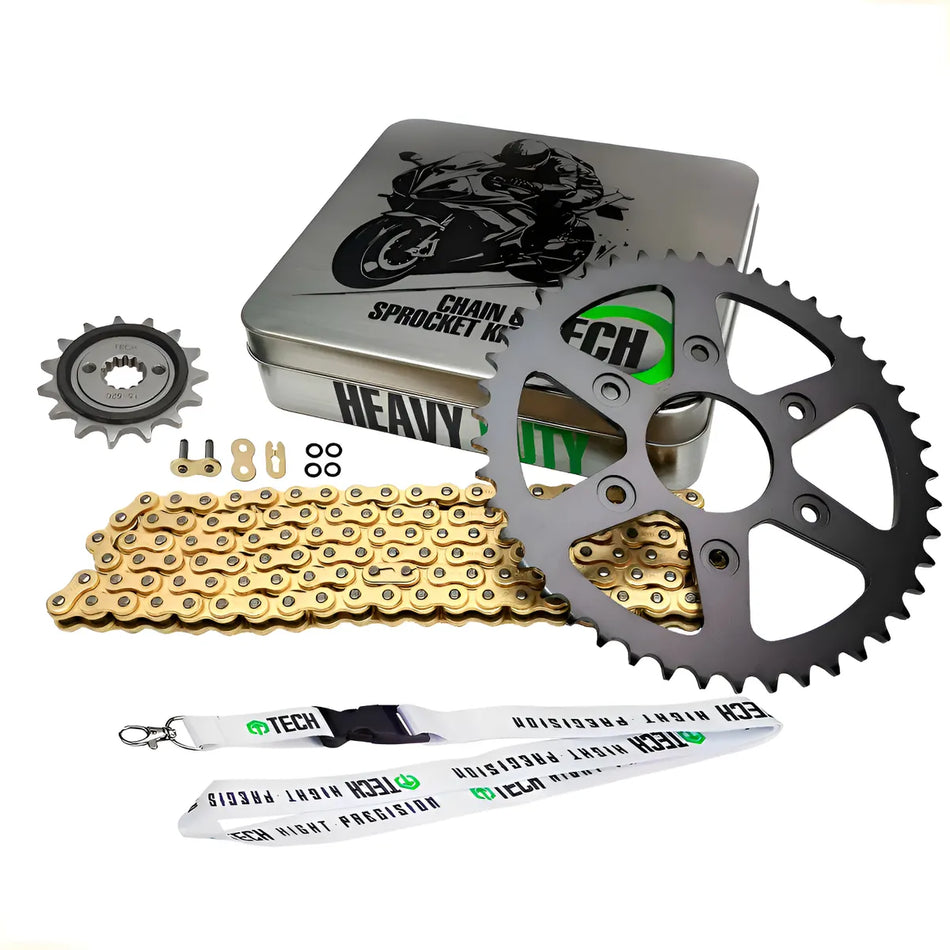 KIT DE ARRASTRE KTM 390 DUKE - 390 RC - 390 ADVENTURE - CON ORING - GOLD - TECH