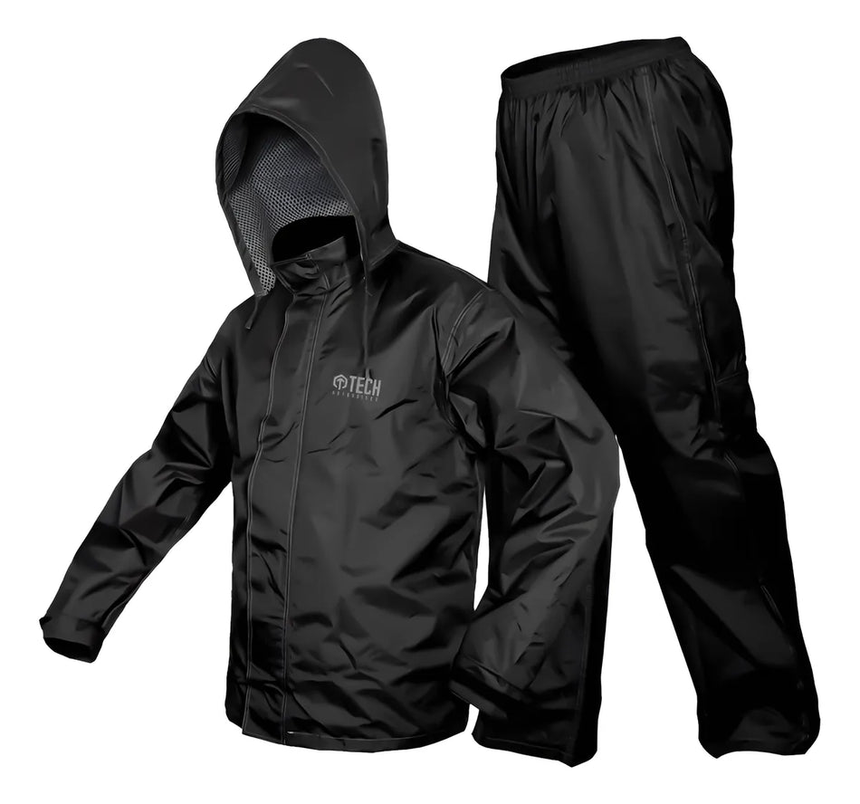 TRAJE IMPERMEABLE PARA MOTOCICLISTA - ALTÍSIMA CALIDAD - NEGRO - CON REFLEJANTE - TALLA L - TECH